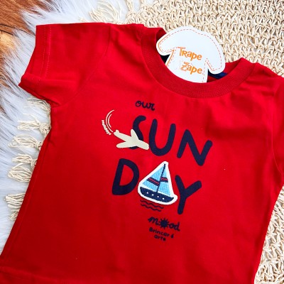 Conj. Camiseta Sun Day e Bermuda - Vermelho
